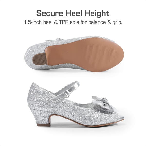 Girls' Bow Flower Low Heel Dress Shoes  - SILVER-GLITTER - 1